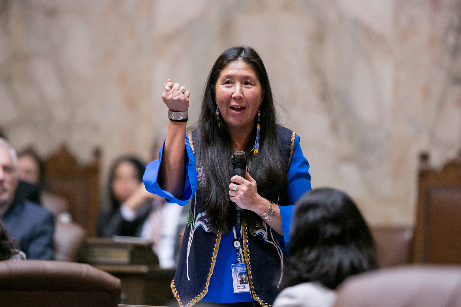 Caption: Debra Lekanoff is the only Native American in the Washington State Legislature, and she feels the weight of clearing the way for others to follow.
